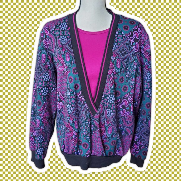 VTG 80s Paisley Pattern Sweater Blouse Sz Large by Cricket Lane - Picture 2 of 7